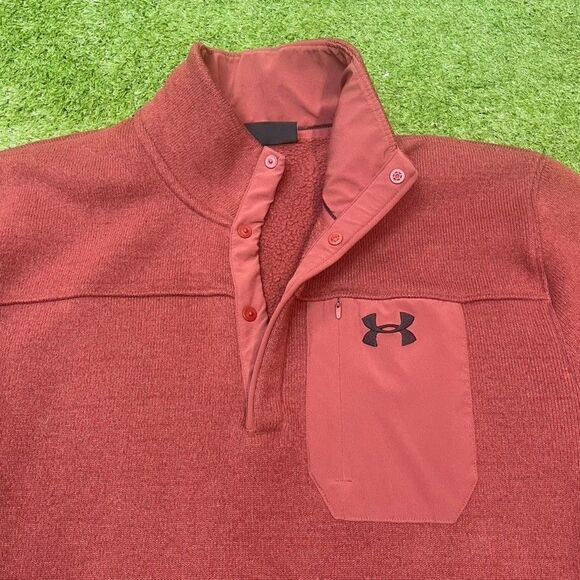Under Armour Mens Size XL Loose 1/4 Snap ColdGear Sweater Fleece Red/Orange - Picture 2 of 3